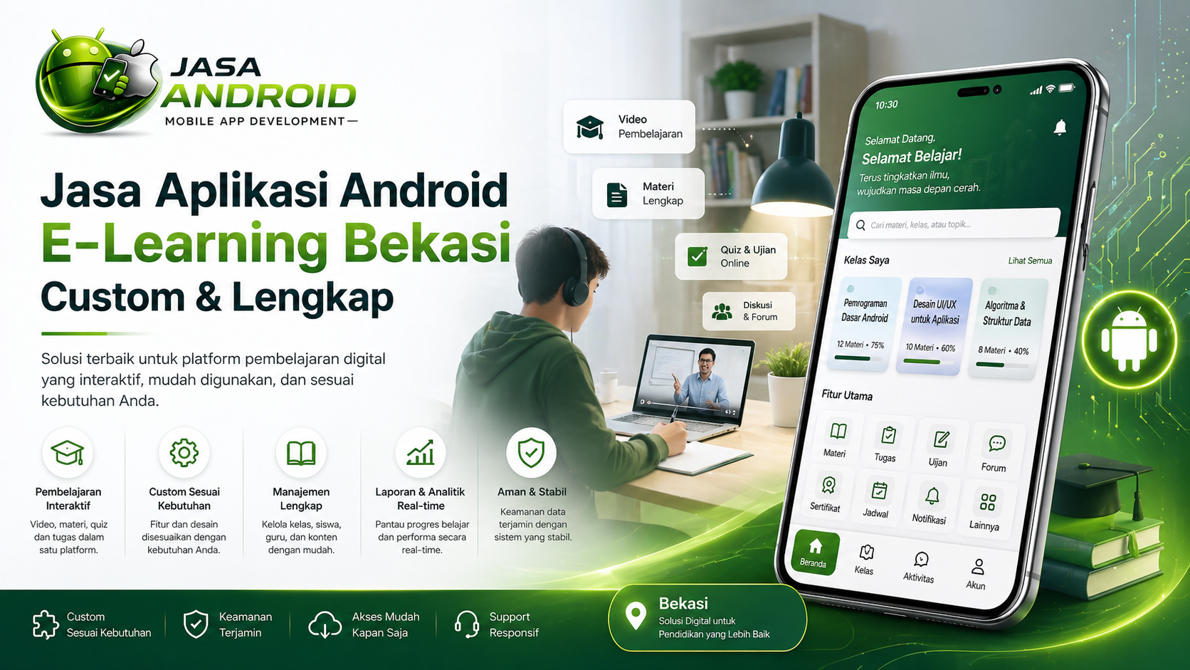 Aplikasi Android E-Learning Bekasi Custom & Lengkap untuk Sistem Pembelajaran Modern